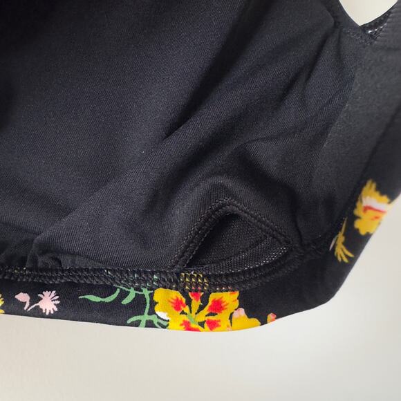 Aerie Offline Goals Plunge Sports Bra True Black Floral Mesh Back Strappy Active - Picture 8 of 15